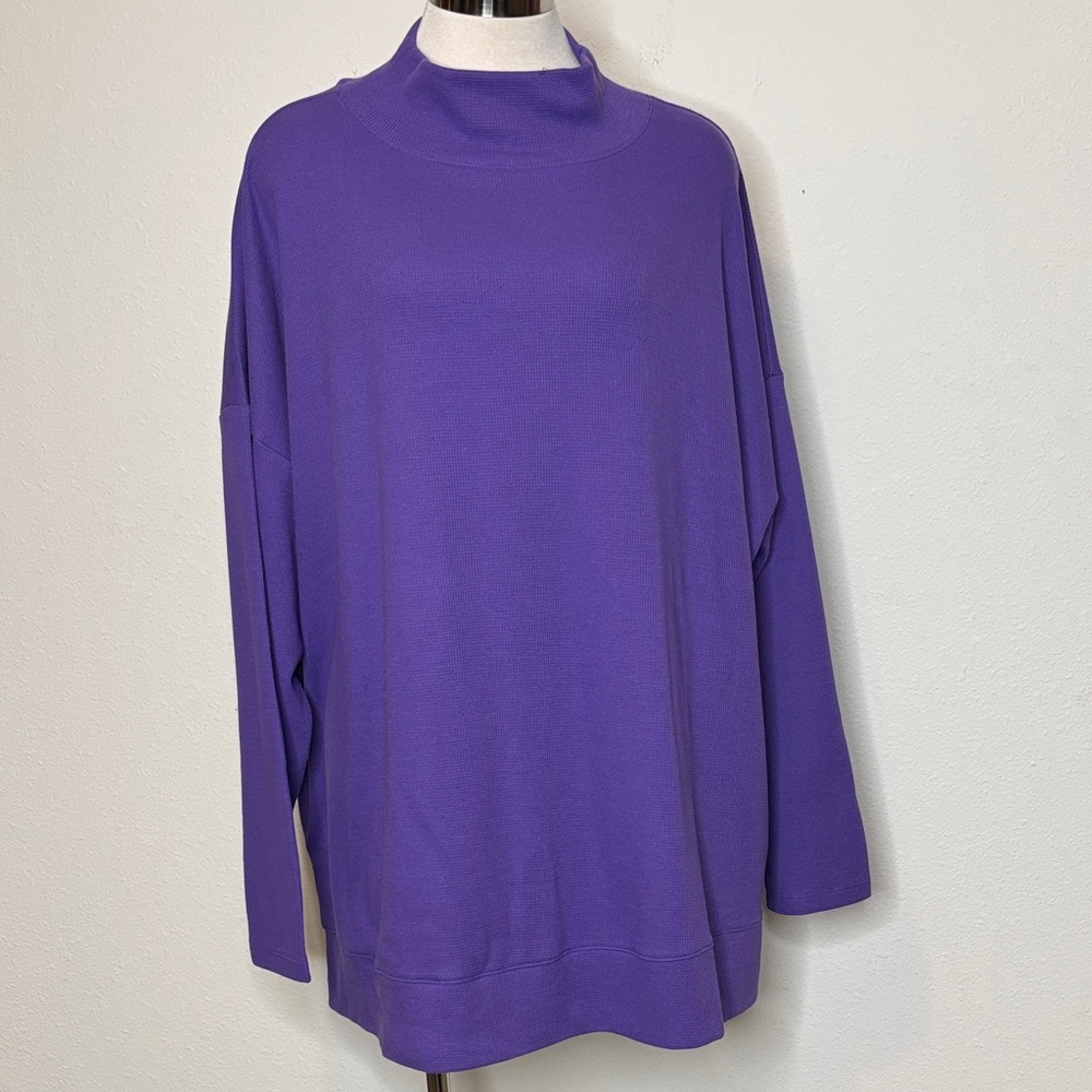 D&co. Size 2X Long Sleeve waffle weave mock neck Top in Vibrant Purple
